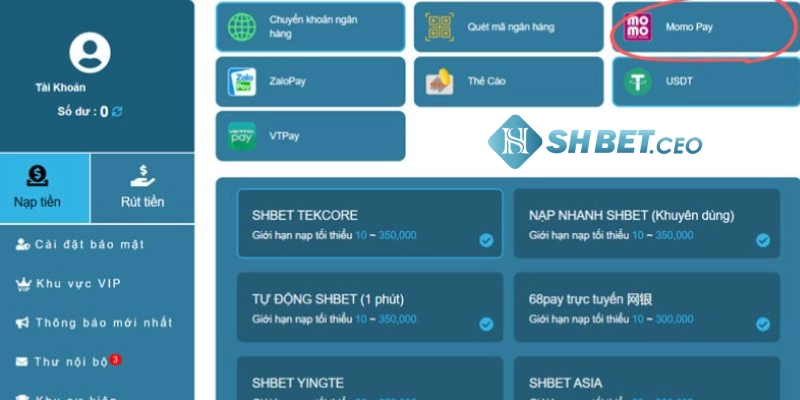 Nạp tiền SHBET